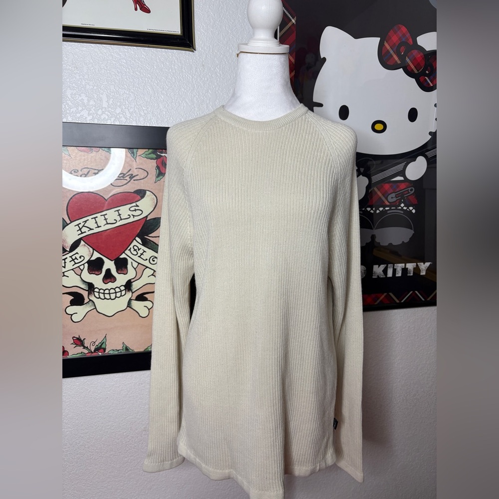 Point X Vintage Cream Knit Soft Boy Minimalist Ribbed Long Sleeve Top